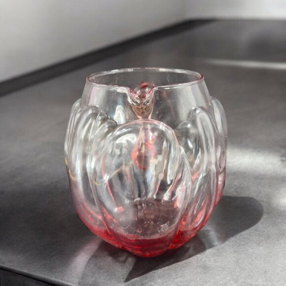 Vintage Mid Century Glass Pitcher Carafe Light Transparent Pink Color Raised VTG - Picture 3 of 16